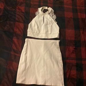 Two piece crop top and matching white skirt
